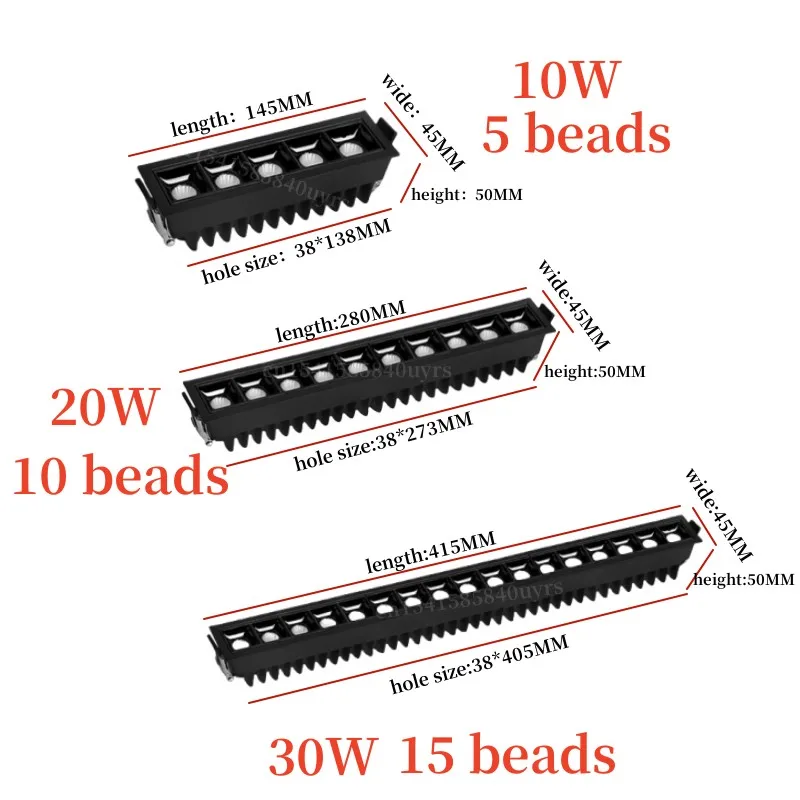 Dimmable Recessed Ceiling COB Spot Led Down light Grille Light 10W 20W 30W 110V 220V Indoor lighting Square Led Linear Light