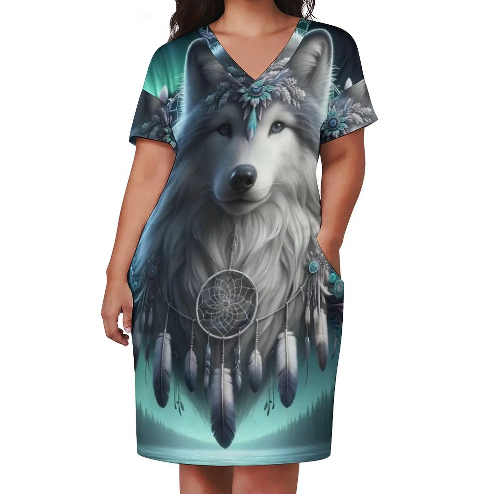 The Lunar Wolf, Guardian of Dreams Loose Pocket Dress Dress woman Beachwear Dress for pregnant women