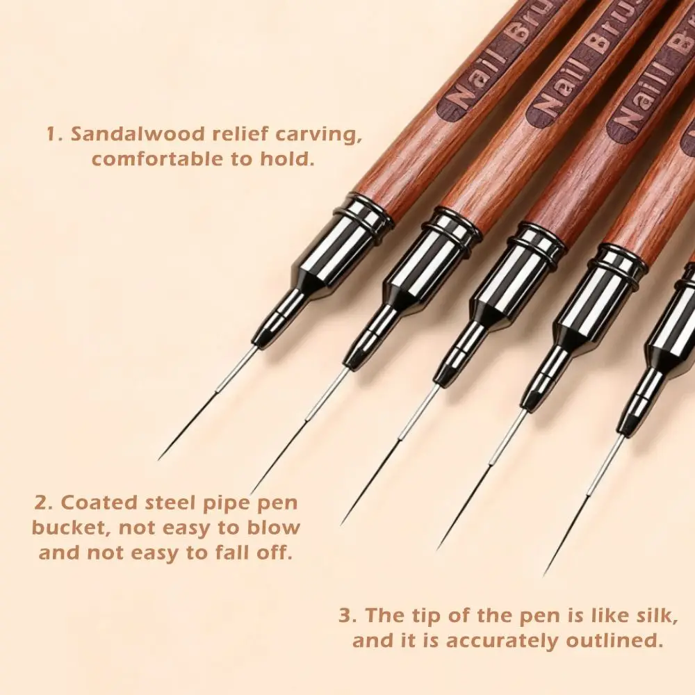 New 6/9/12/15/18mm Nail Liner Brush Sandalwood Pole Professional Nail Line Drawing Brush Nail Art Painting Brush Nail Painting