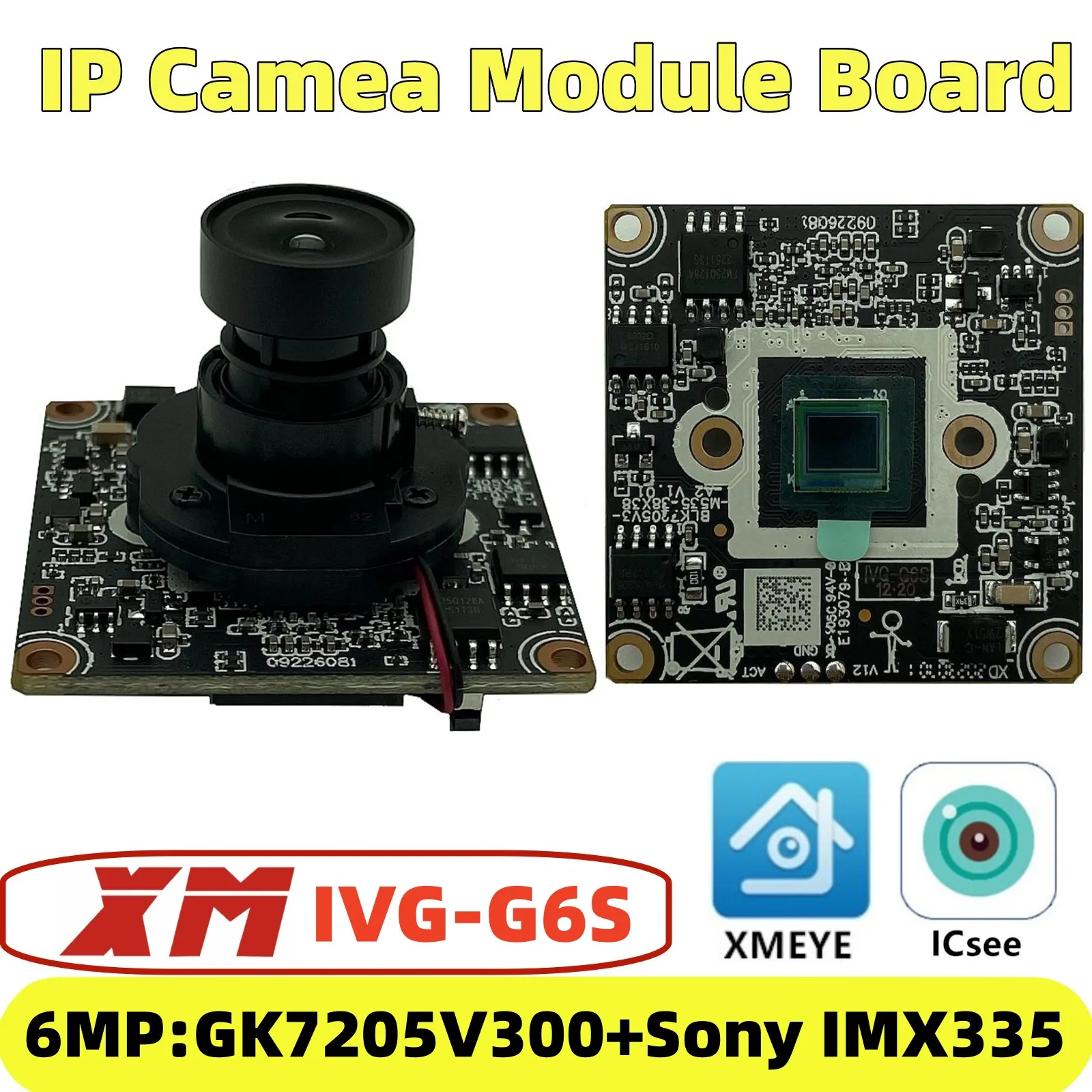 6MP XM IP Camera Module Board IVG-G6S GK7205V300+IMX335 M12 Lens IRCut 3072*2048 P2P ICsee XMEye Radiator Onvif RTSP CMOS