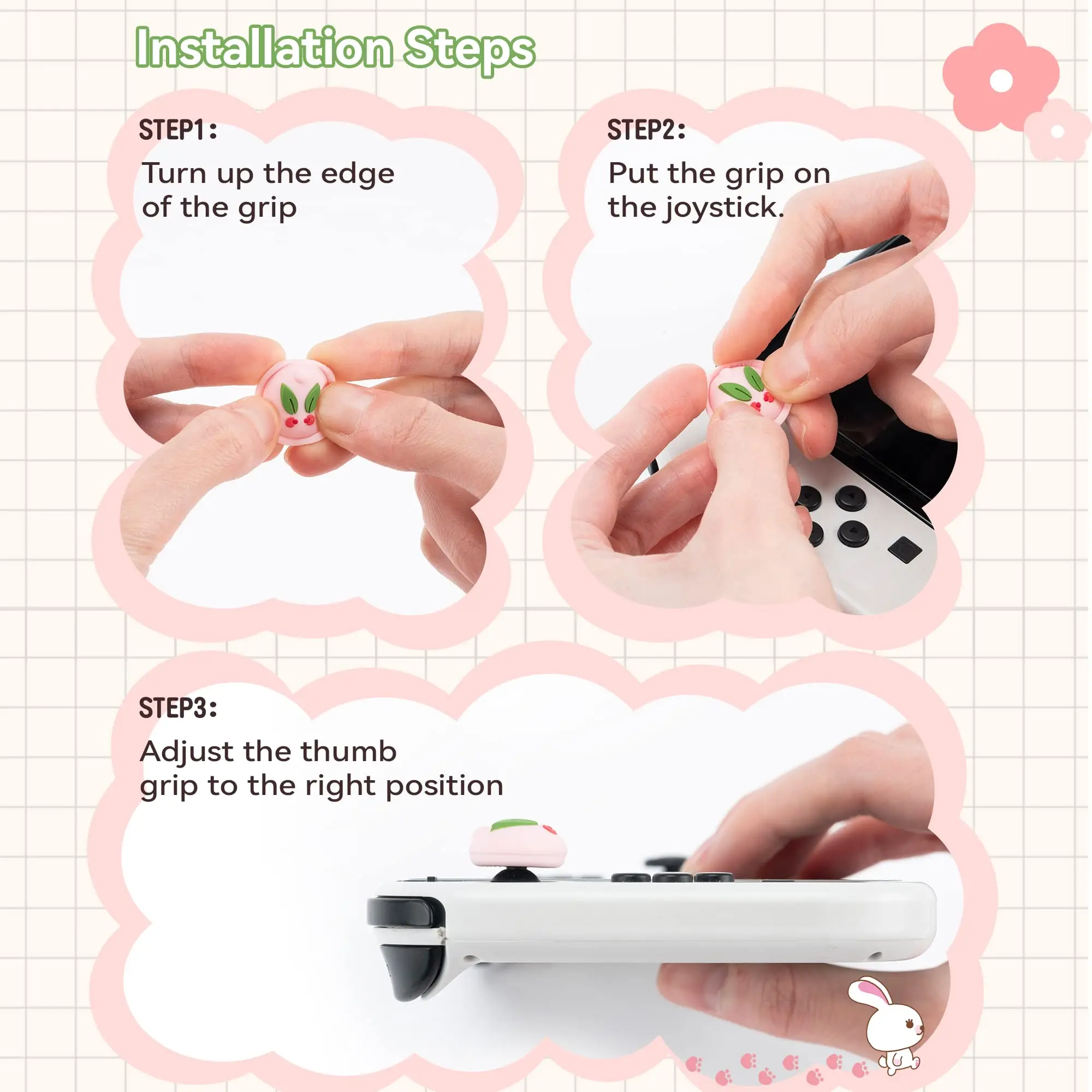 GeekShare Nakładki na kciuki z motywem uroczych zwierząt kompatybilne z Nintendo Switch/OLED/Switch Lite, Daifuku