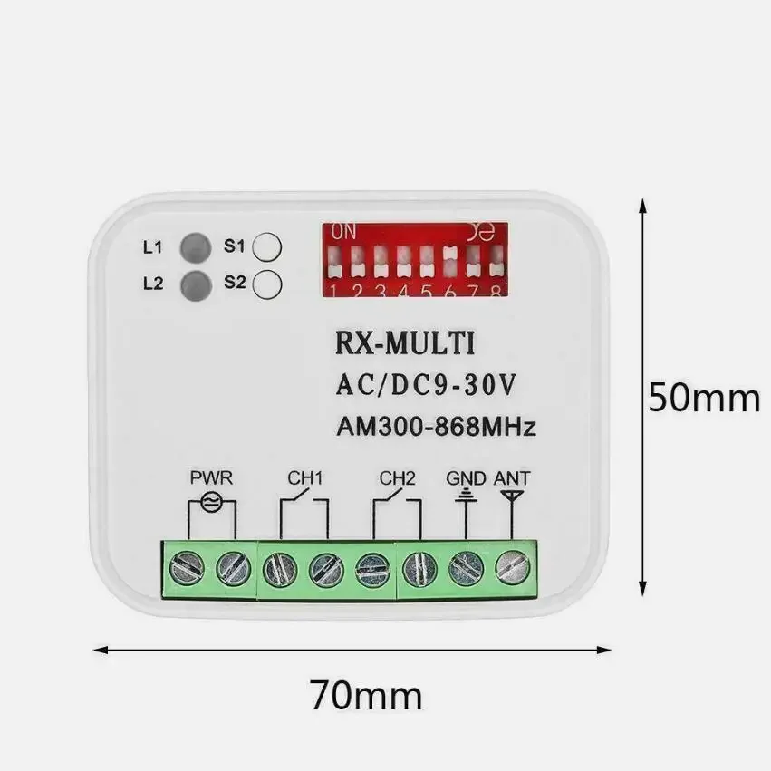 Universal RX-Multi 300-868MHz Garage Door Receiver 2CH Remote Control Receiver Replacement Fixed Code Rolling Code 433MHz 315MHz