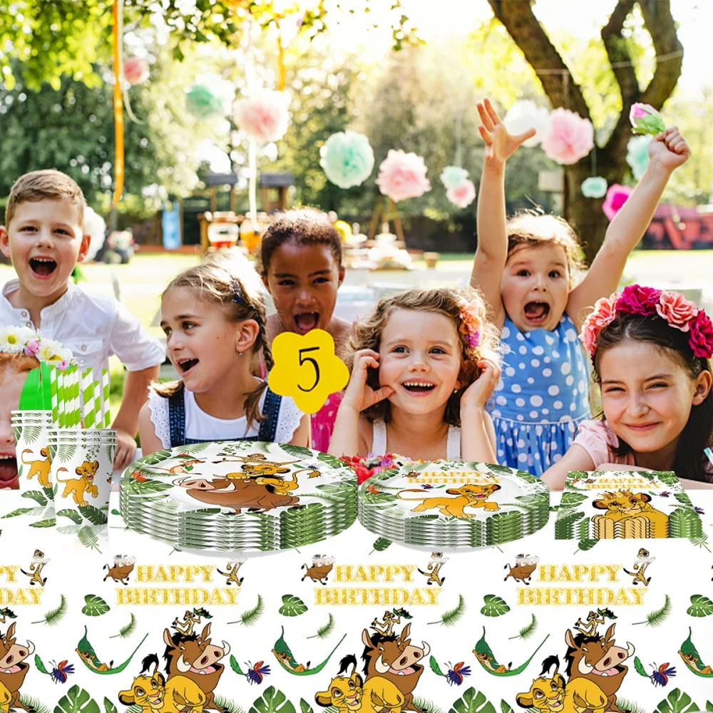 ديزني الأسد الملك حفلة عيد ميلاد لوازم الديكور لوحات أكواب مفرش المائدة خلفية بالونات سيمبا عيد ميلاد سعيد مجموعة ديكو