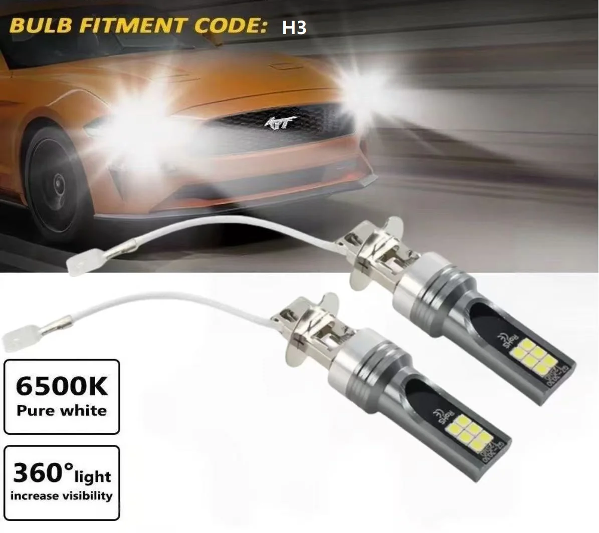 

2PCS H3 12SMD LED Fog Light Bulb White Driving Super Bright Lamp DRL Pair Car