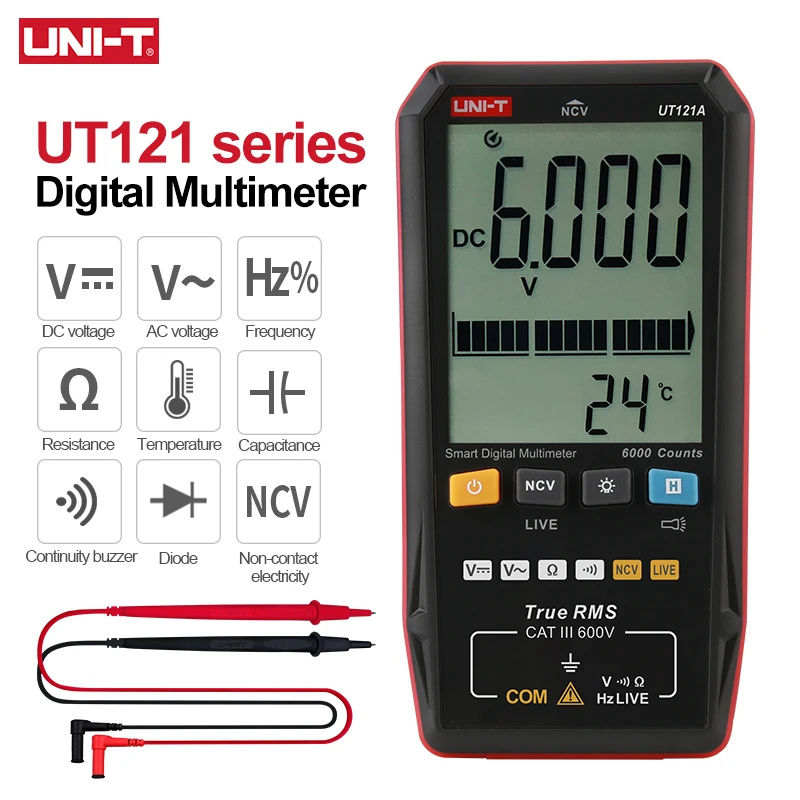 UNI-T цифровой мультиметр UT121A UT121B UT122 AC DC напряжение тестер мультиметр True RMS цифровой конденсатор частотомер