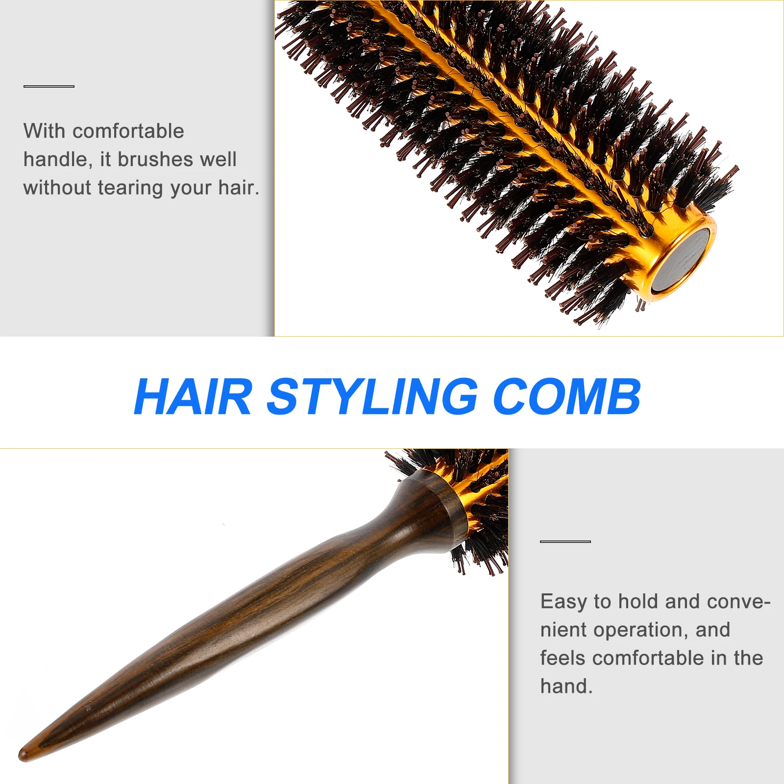 مشط ذيل مدبب، لفك تشابك الشعر الخشبي لتصفيف الشعر المجعد، أمشاط تصفيف الشعر الاحترافية، فرشاة مستديرة، مريحة وسهلة التنفس