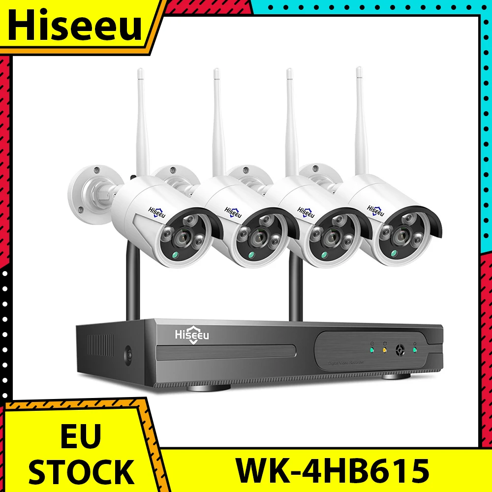 Hiseeu Wireless Security Camera System with 10CH NVR, One-Way Audio, 4Pcs 5MP Outdoor/Indoor WiFi Surveillance Cameras, HD Video