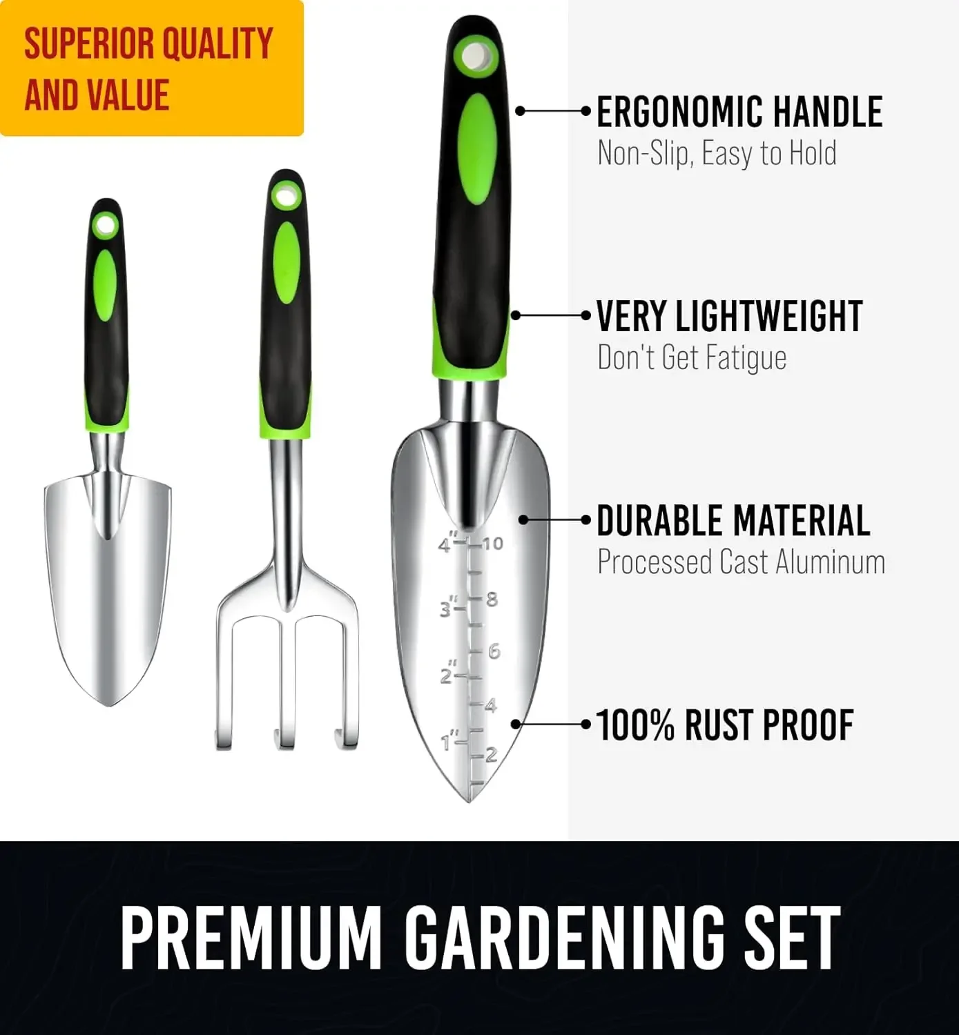 Gardening Tool Set 3 Pack Includes Rust Resistant Trowel Transplanter and Cultivator Garden Hand Tools for Outdoor Planting