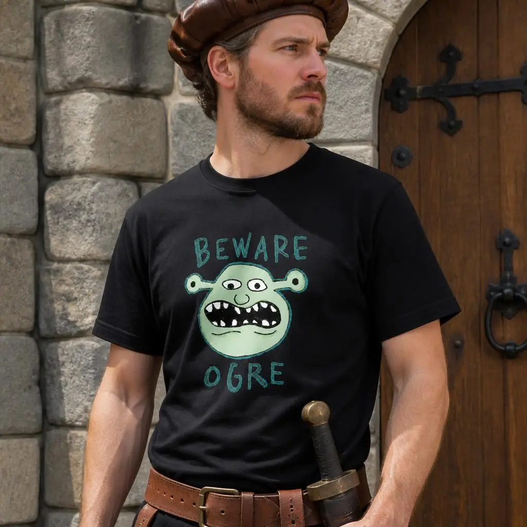 Beware Ogre Shreks T Shirts Casual Tees Short Sleeve Round Collar T-Shirt Pure Cotton Tops