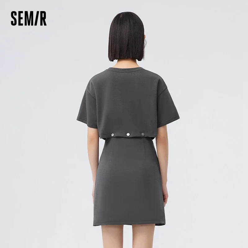 Semir Dress Women Letter T-Shirt Solid Color 2024 New Summer Short Suit Two-Piece Set shorts women