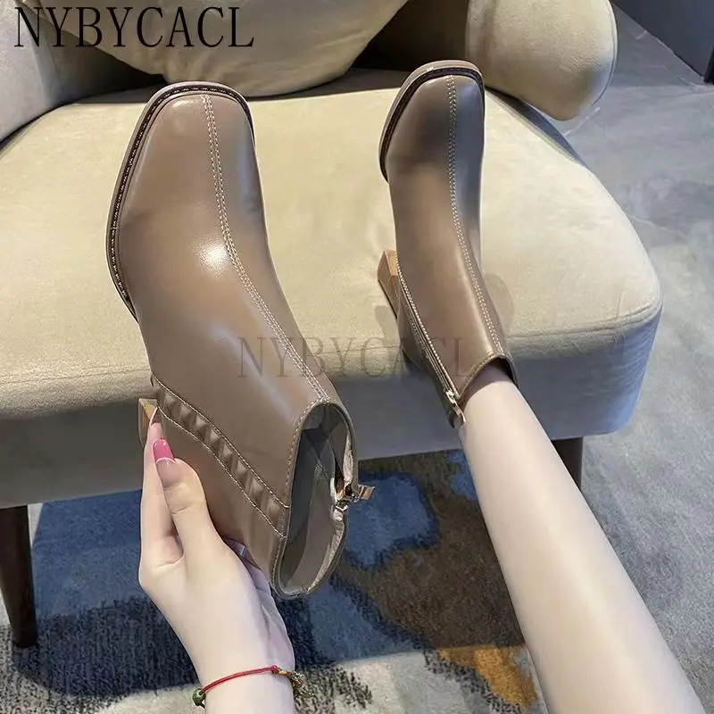 

Women Shoes Ankle Pumps Flock Toe Boots Solid Autumn Spring New High-Heeled Shoes Botas Mujer Punk Style Autumn Winter Boots New