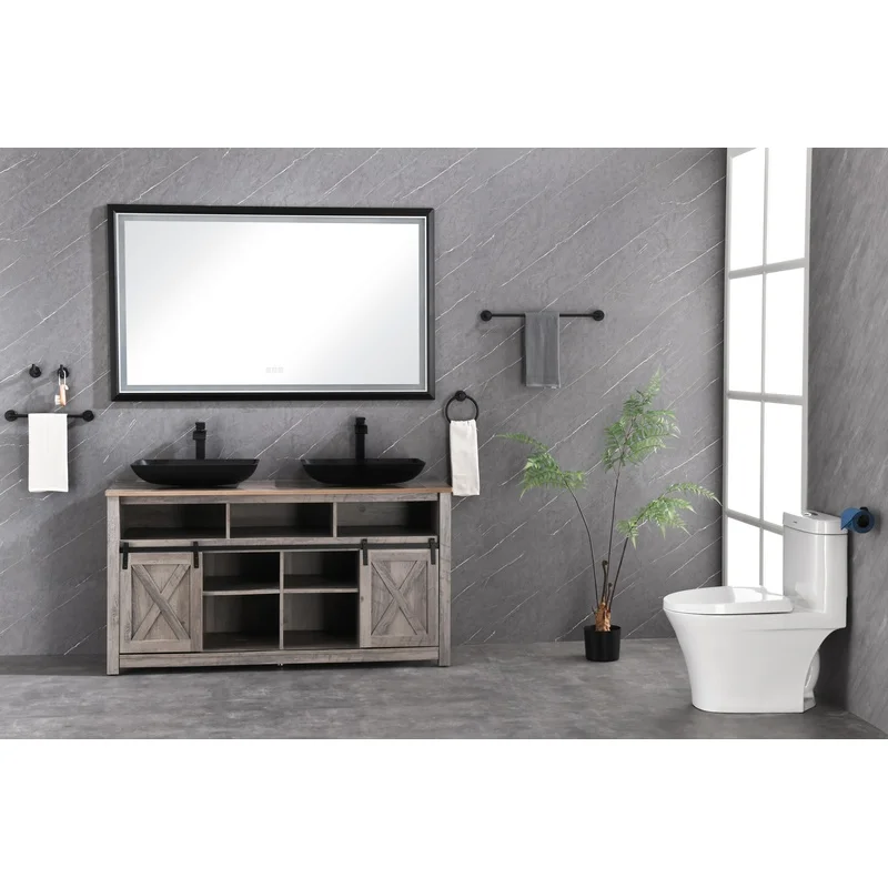 

60" LED Bathroom Mirror with Aluminum Frame, Wall-Mounted Vanity Mirror, Anti-Fog, Memory Settings, 3 Color Temperatures, Stepless Dimmable