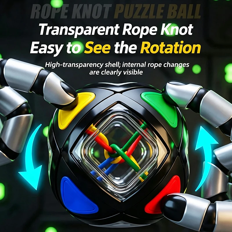 New 3D Rope Solving Magic Cube Ball Toy Color Puzzle Rotating Rope Solving Magic Cube Transparent Hydrangea Magic Cube Toy