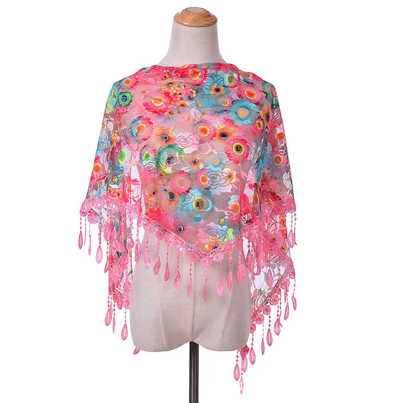 Neue Muslimische Kopf Wrap Spitze Quaste Dreieck Schal Frauen Blume Schal Elegante Atmungsaktive Hochzeit Outdoor Zubehör 50*150 cm – Detail 1