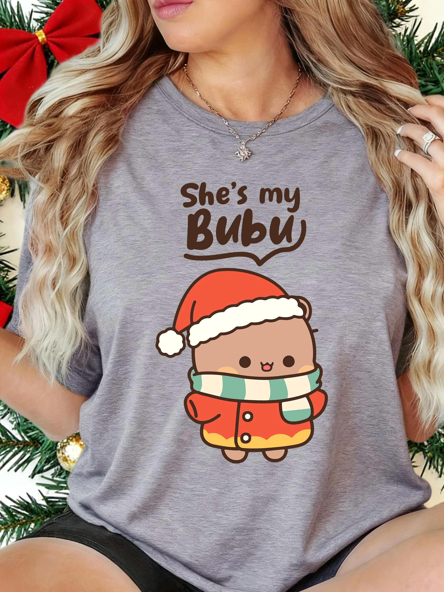 Camiseta con estampado de dibujos animados de She'S My Bubu para mujer, camisetas informales Y2K, ropa de calle cómoda de moda de manga corta para correr de verano para mujer