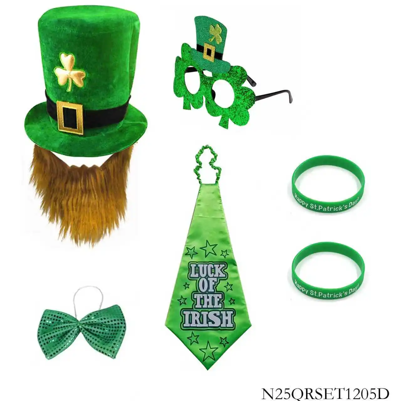 Akcesoria na Szczęśliwy Dzień Świętego Patryka: Kapelusz leprechauna, brokatowe okulary, krawat i muszka – świąteczny irlandzki zestaw do świętowania