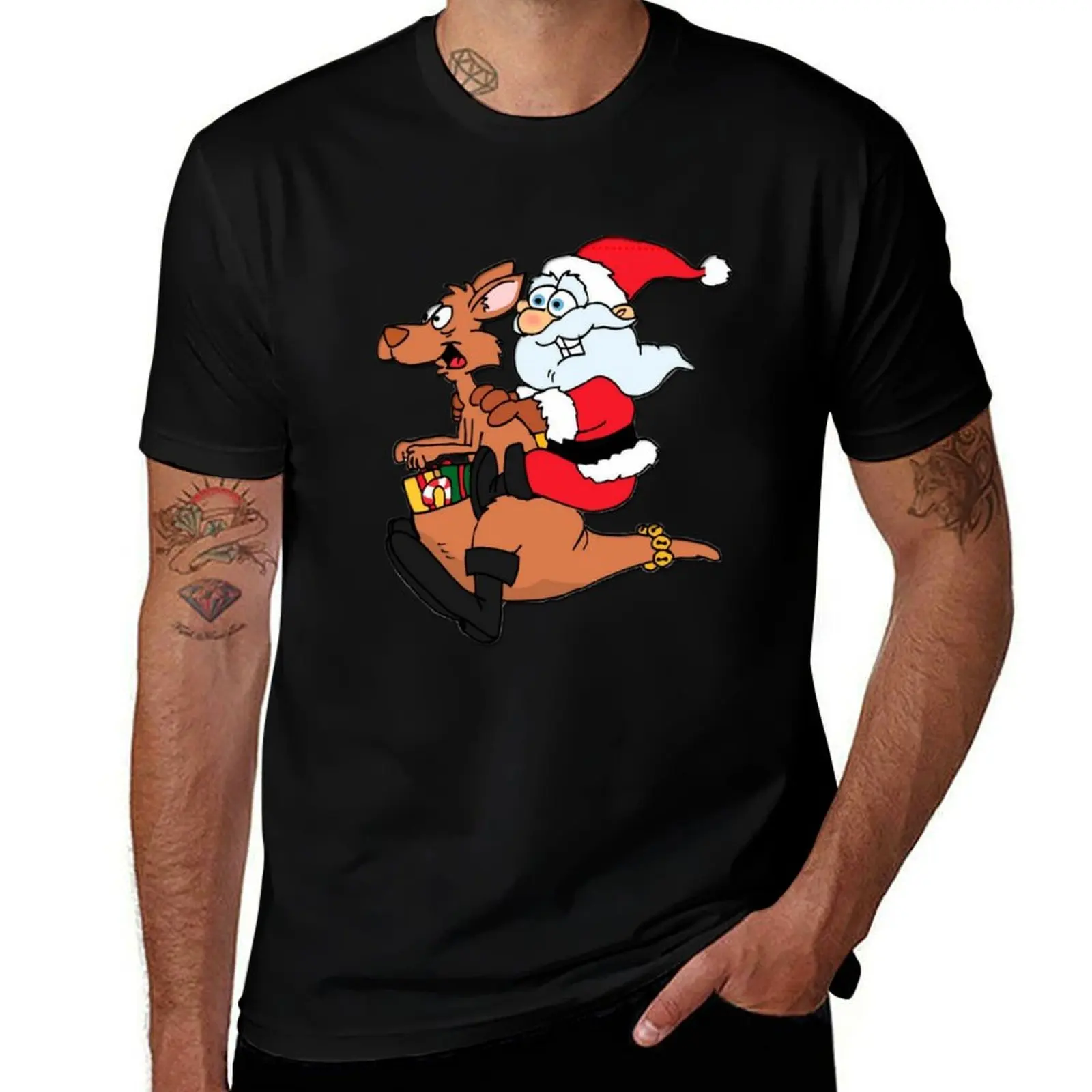 Santa and flying Kangaroo T-Shirt Odor Resistant Short Sleeve Top T-Shirt