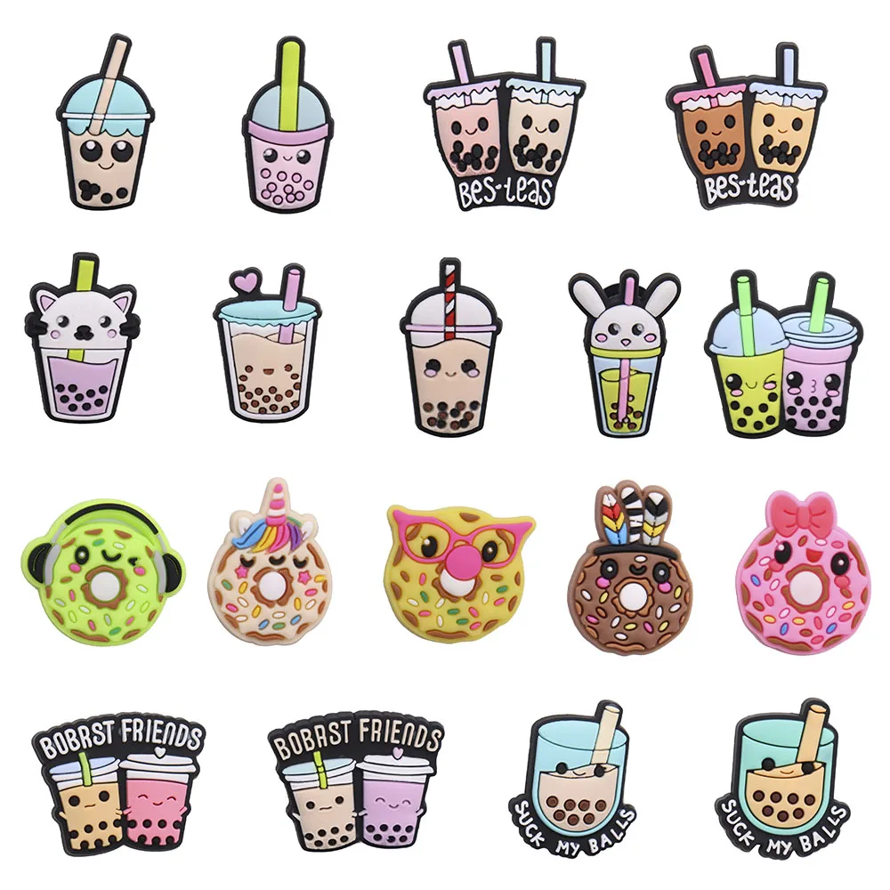 

1-18Pcs Animal Donut Bubble Tea Shoe Charms Sandals Accessories Garden Shoe Buckle Decorations For Kids Party Gift