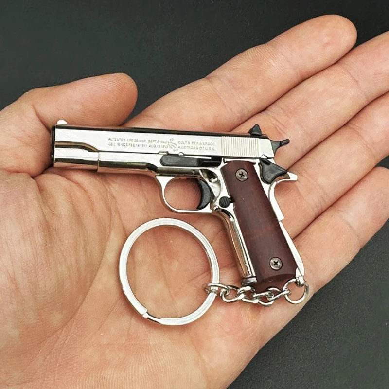 Collector's Edition 1:3 Mini 1911 Full Metal Detachable Wooden Handle Gun Model Keychain Pendant Shell Pop-up Edition Men's Gift