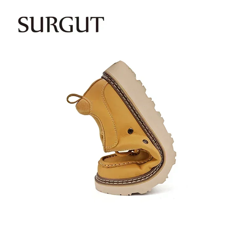 SURGUT Men Retro Casual Leather Flats 2026 New Fashion Handmade High Quality Lace-Up Casual Men Working Shoes Big Size 46
