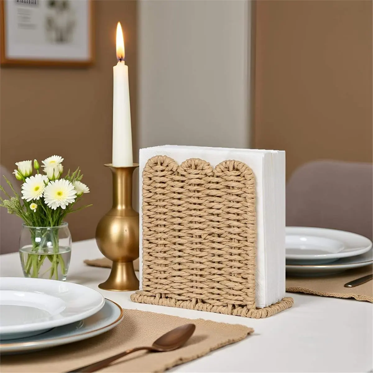 Scalloped Napkin Holder for Table Home Rustic Room Decor Standing Napkin Dispenser for Kitchen Countertop Dining Hotel