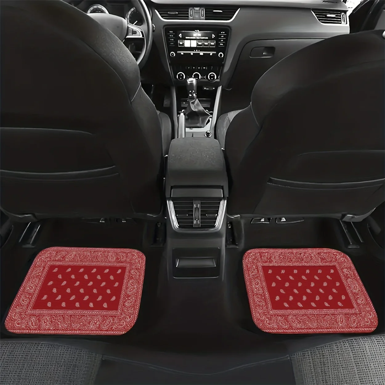 4pcs Universal Car Floor Mats, Red - Based Paisley Pattern, Retro Style Digital Printed Car Floor Mat, Fashionable And Versatile