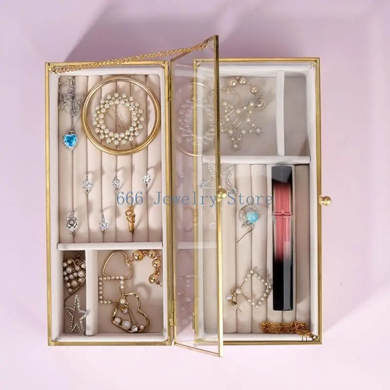 F2TD Glass Jewelry Case with Soft Interior Glass Jewelry Holder Glass Display Case Suitable for Storing Various Jewelry