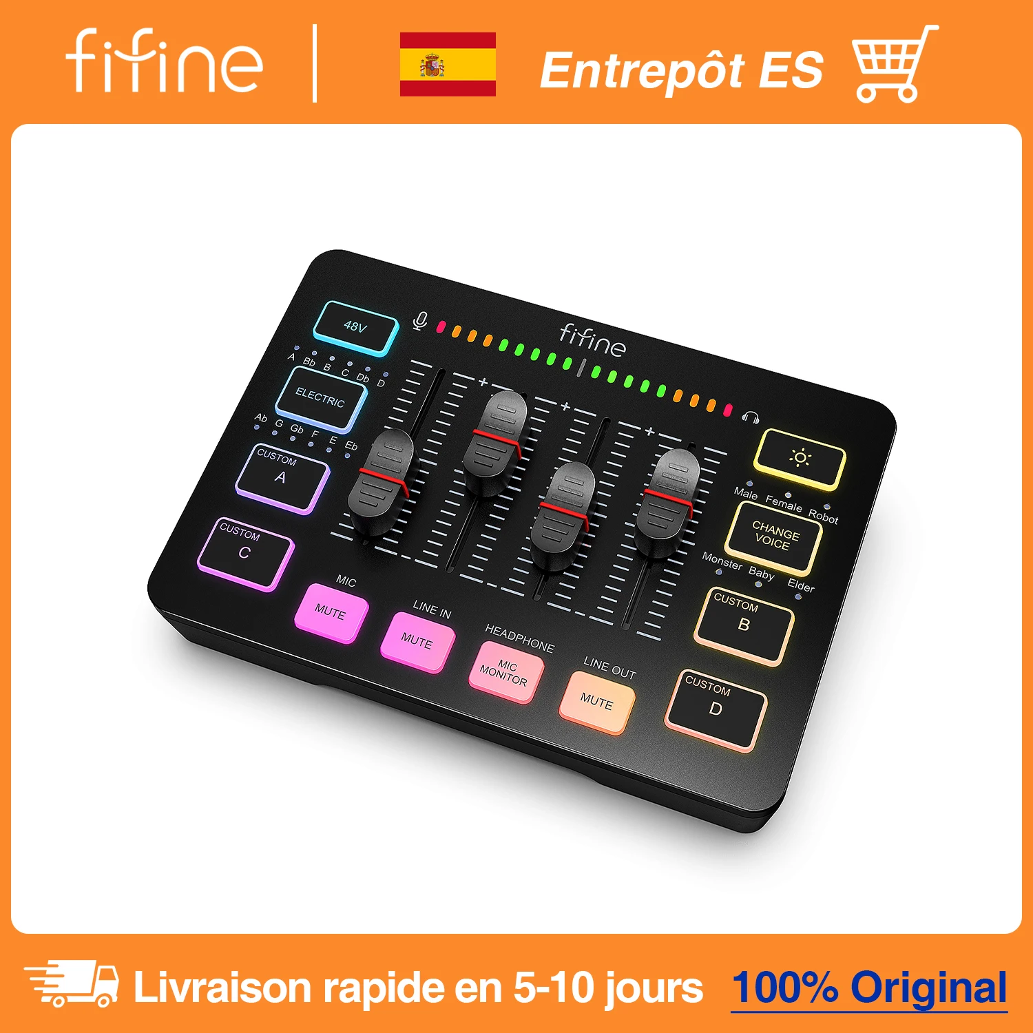 FIFINE-Centre commercial audio de jeu, streaming, centre commercial RVB à 4 canaux, interface de microphone XLR, voix de jeu, podcast, AmpliGame SC3
