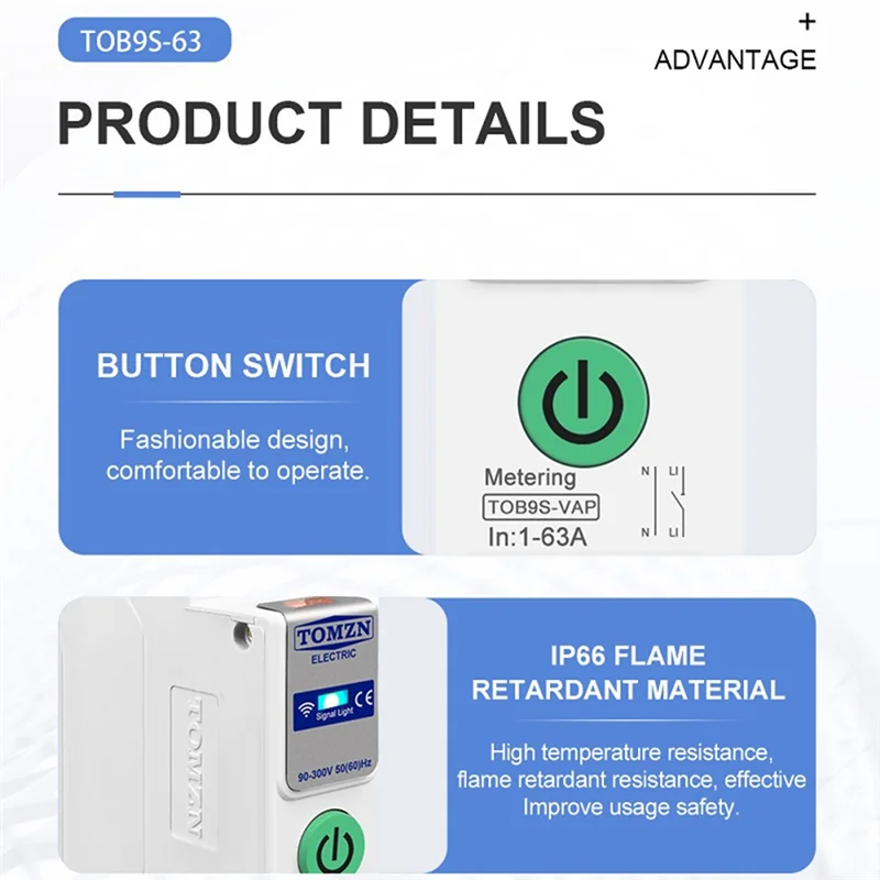 

T82C Лидер продаж-TOMZN TOB9S-VAP TUYA Smartlife 63A 1P + N WIFI умный переключатель счетчик энергии кВтч измерительный мониторинг автоматический выключатель Tim