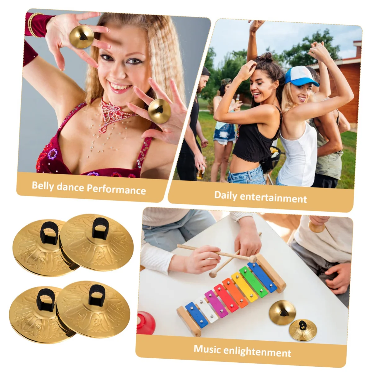 4PCS Mini Copper Finger Cymbals Belly Dance Hand Cymbals Musical Instrument ,Dancing & Performances Instrument