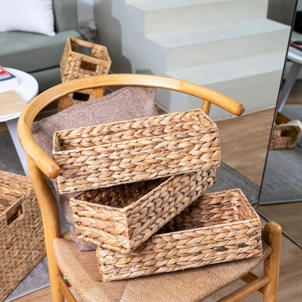 مجموعة من 3 حوامل ورق تواليت من الخيزران - سلة خزان المرحاض، الجزء الخلفي من سلة المرحاض، سلال خوص للتخزين والحمام المزخرف #6