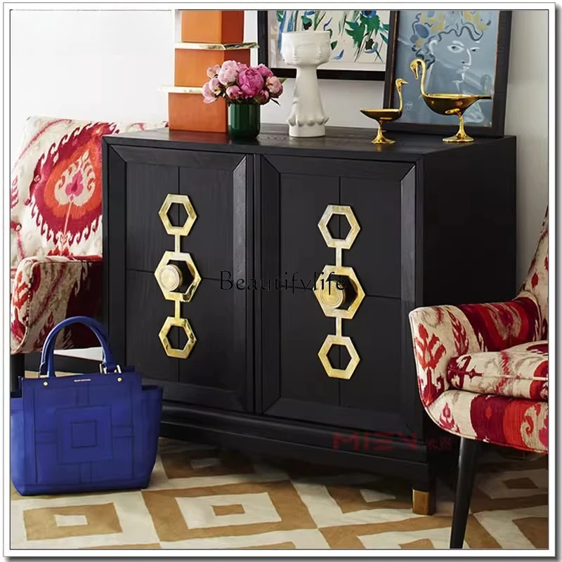 

American light luxury wooden storage cabinet multi-layer solid wood narrow door sideboard