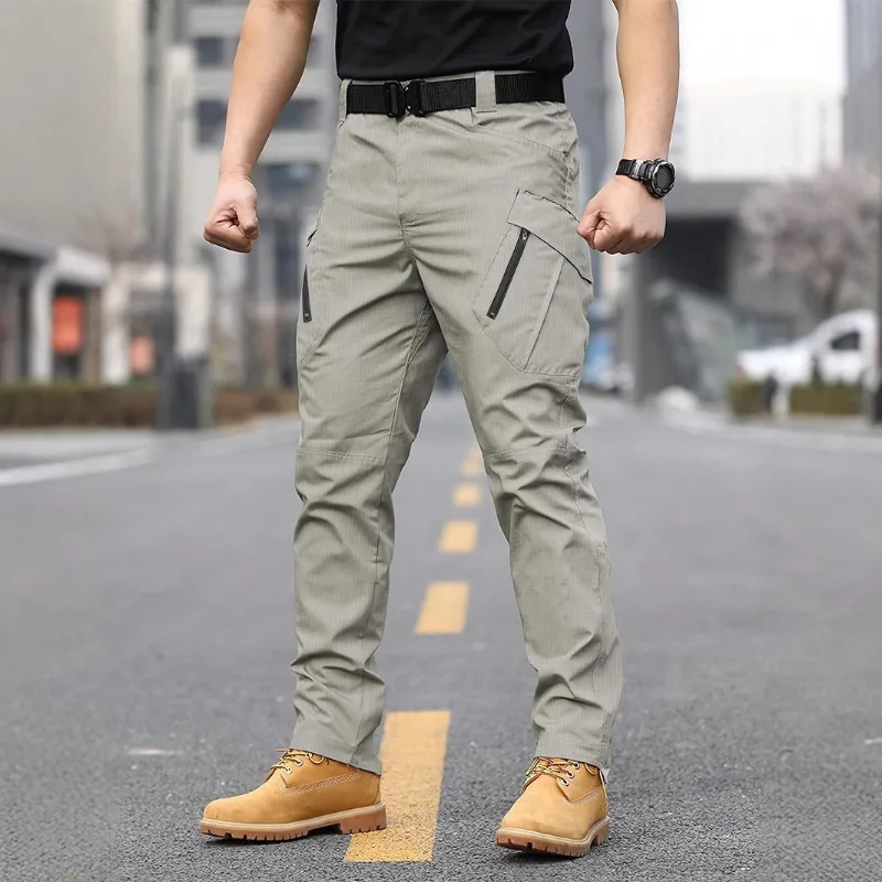 Men-Ripstop-Tactical-Cargo-Pants-Multi-Zipper-Pockets-Wear-Resistant-Straight-Leg-Lightweight-Outdoor-Hiking-Work-Trousers
