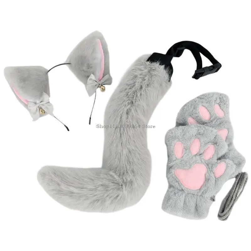 3 -stcs Halloween Cats kostuumaccessoires katten aankleden kostuumhoofdband, staart, handschoenen voor meisjescosplay Halloween