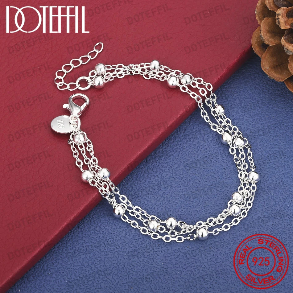 Elegantes 925 Sterling Silber 8-Zoll Feines Dreischichtiges Perlenarmband für Damen, Modisches Party-Geschenk-Accessoire
