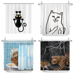 Funny Cute Cartoon Cat Dog Shower Curtains Bathroom Bathtub Decoration Waterproof Bath Curtain Home Decor with Hooks