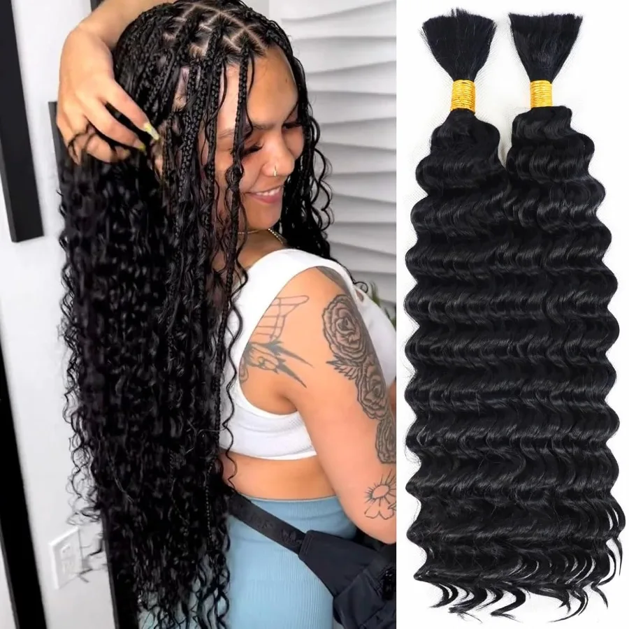 وصلات شعر صناعية رطبة ومموجة بطول 20 بوصة للتضفير بدون لحمة شعر عالي الجودة لضفائر بوهو لون طبيعي 2 B