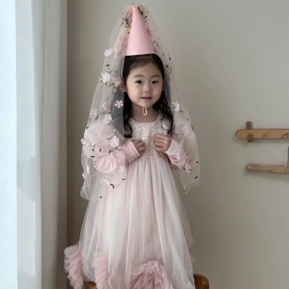 Ins 거즈 생일 축하 모자, 메쉬 펠트 헤어 밴드, 꽃 파티 모자, 사진 소품