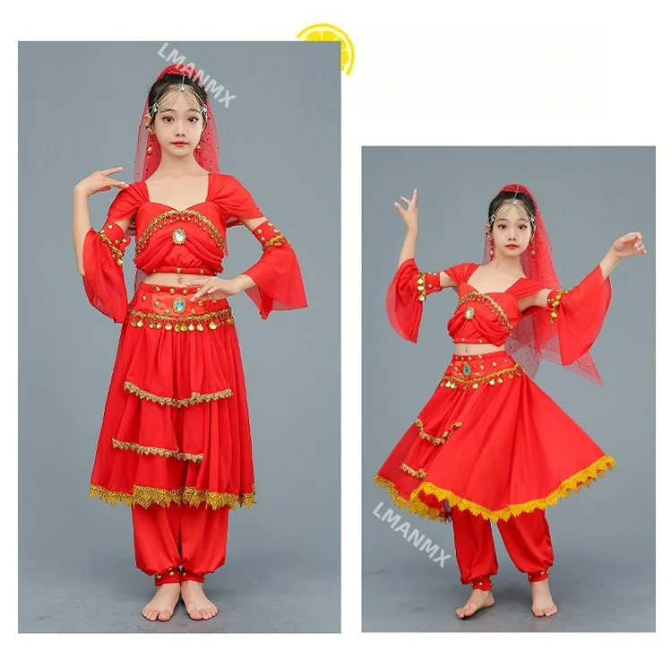 Taniec dziecięcy Xinjiang, taniec etniczny, występ chóralny w stroju księżniczki Jasmine.