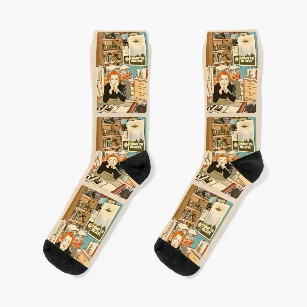 

The skeptical Dana Scully in the Mulder s office The X Files Socks Non-slip Rugby Men's halloween Socks Women's Men's