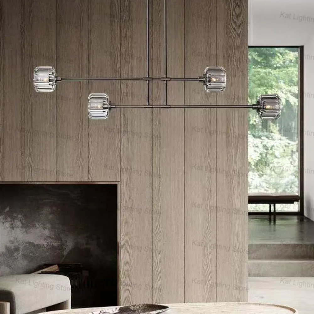 

Modern Crystal Chandelier with E12 Bulbs Adjustable Hanging Rod Brass Black Silvery Finish Dimmable Lustre for Villa