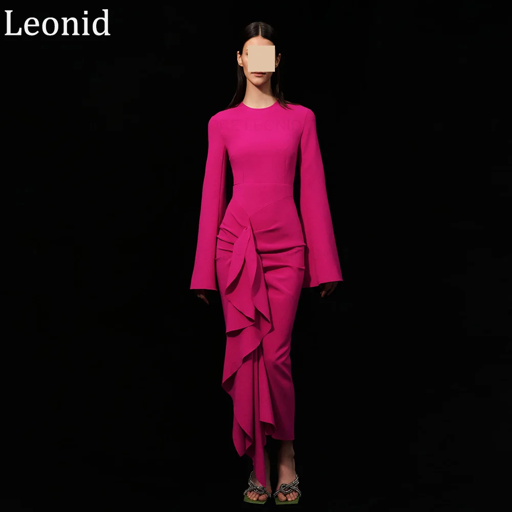 

LEONID Simple Formal Occasion Dresses 2024 Mermaid O-Neck Long Evening Party Gowns High Quality Pleated Long Sleeves Prom Dress