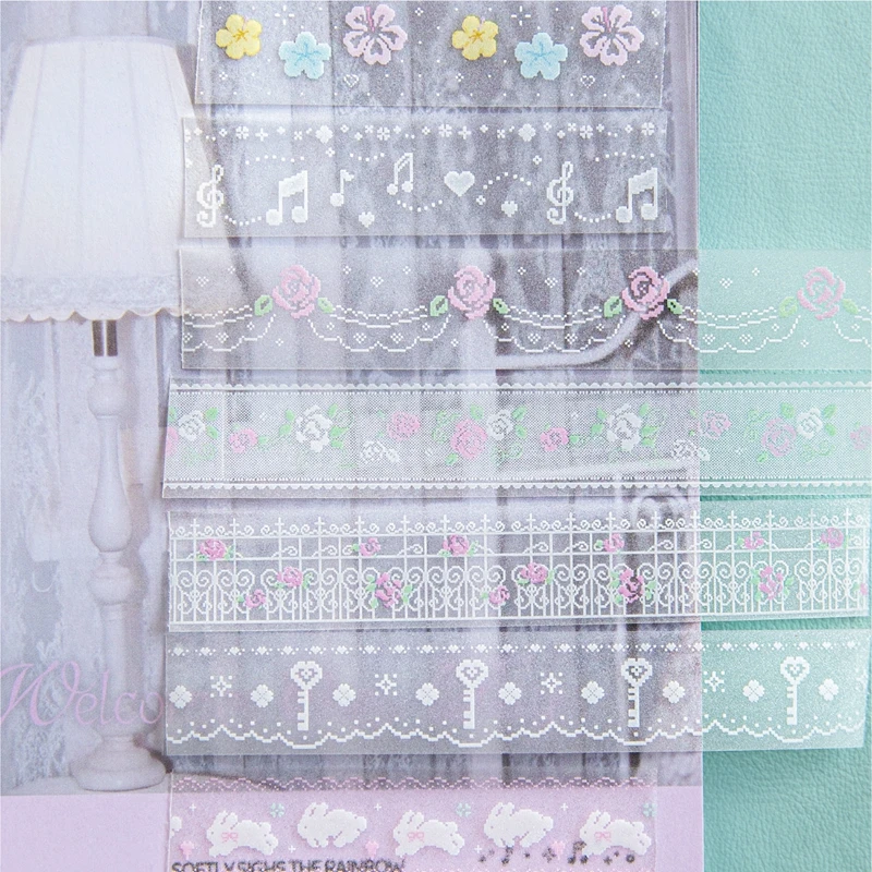 New Cute Pixel Garden Series Glitter Masking Tape Journal Hand Account Decorative Tape Collage Scrapbooking DIY Stationery