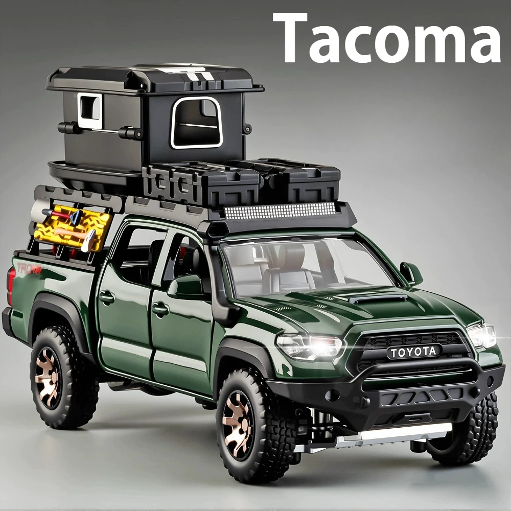 1:32 Tacoma Alloy Toys Diecast Model Travel Version Car Doors Opened Sound Light Pull Back Off-road Vehicle for Kids Friend Gift