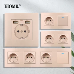 EIOMR EU Standard Single Power Socket Rocker Light Switch 16A USB Double Outlet Triple Wall Sockets 1/2gang Switch with Socket