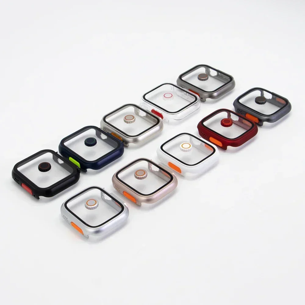 Glass+Case for Apple Watch 44mm 45mm 41mm 40mm 42mm 38mm Screen Protector Cover Change Ultra Bumper iWatch Series 9 8 7 SE 6 5