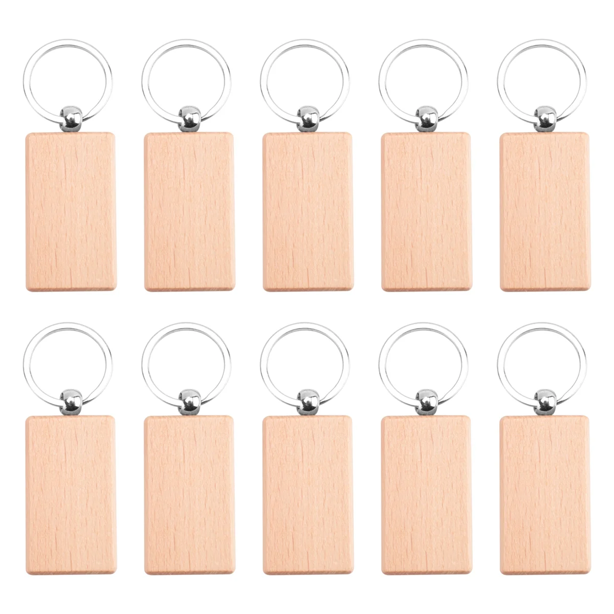 

AOA-Durable 10Pcs Blank Wooden Key Chain Wood Keychain Key Ring Key Tags