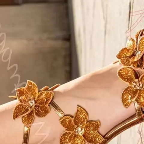 Rhinestone Floral Mules Sandals Glossy Leather Women Square Toe Ankle Buckle Strap Stiletto Heels Backless Solid Color Shoes New