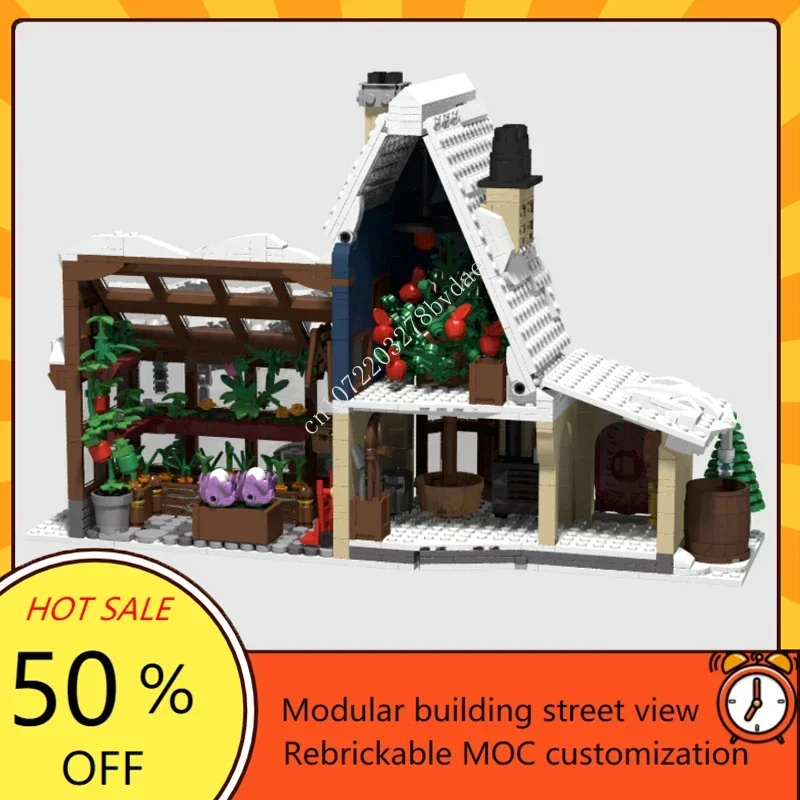 Winter Village Greenhouse Building Blocks, Modular MOC, Creative Street View, Arquitetura Assembly Model, Brinquedos Presentes, 1423Pcs