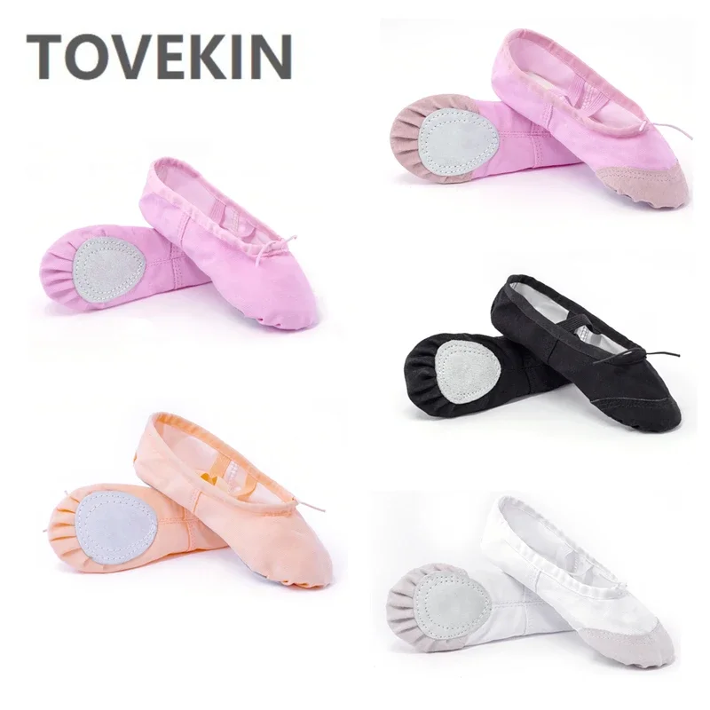 Women Kids Soft Canvas Pointe Shoes Flat Head Belly Dance Gym Yoga Ballet Slippers